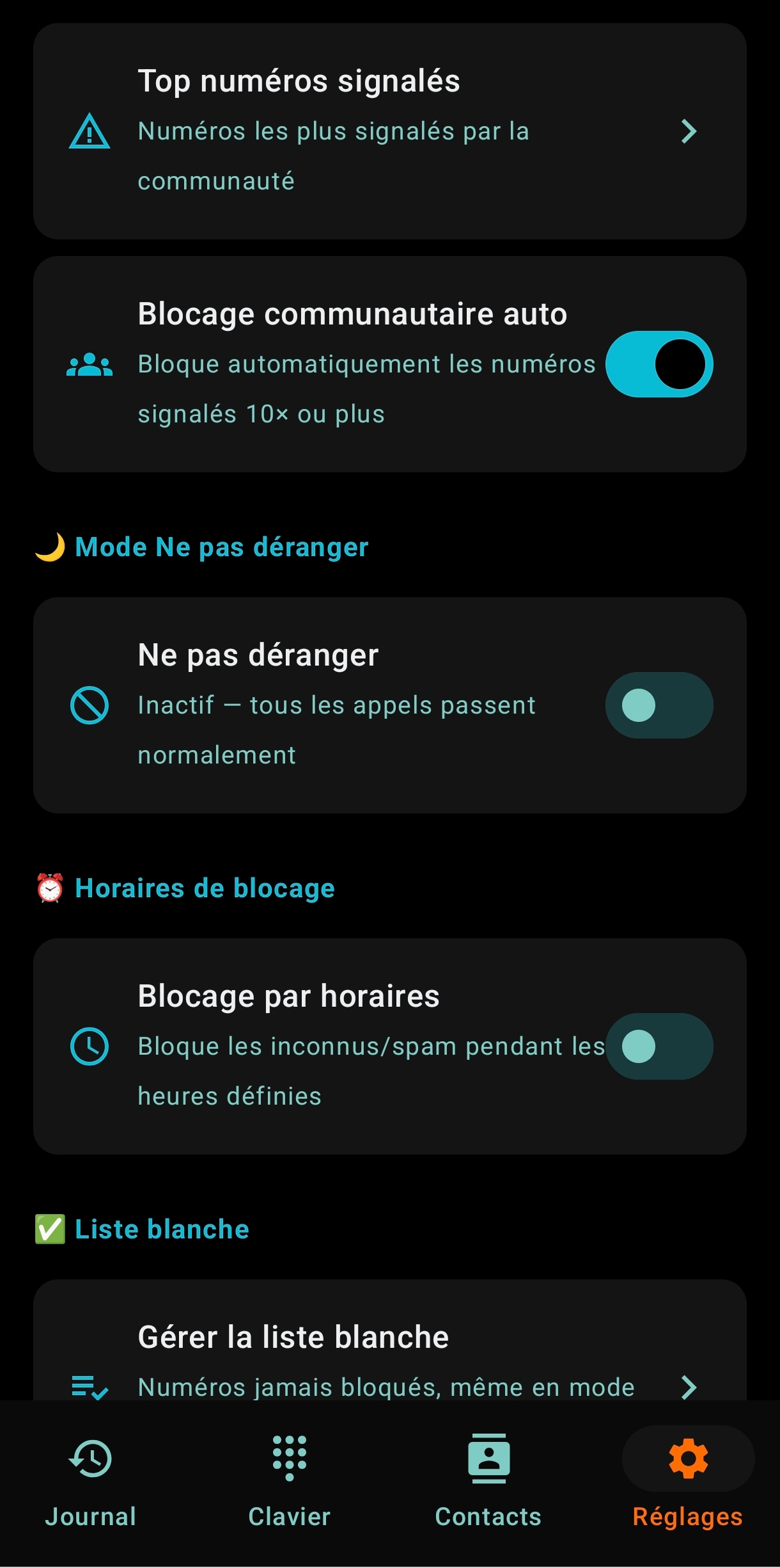 Réglages de blocage PhoneZen
