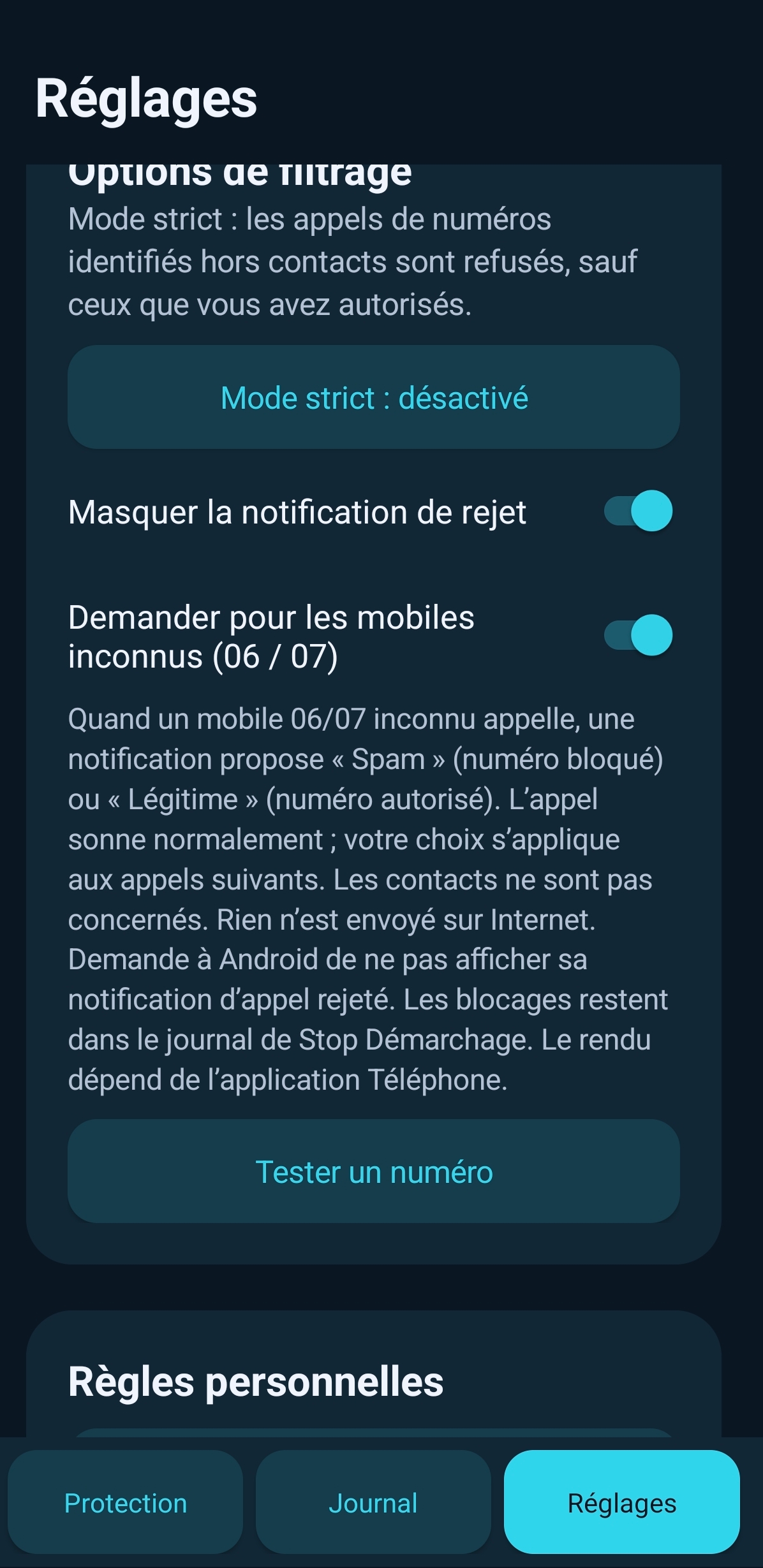 Réglages Stop Démarchage